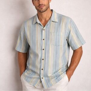 Iconic Silk Camp Shirt Coastal Dadcore Striped Button Up Men XL Backyard BBQ